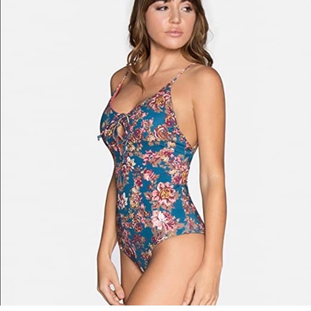 Tavik Floral Lace-Up One Piece - Blue and Pink